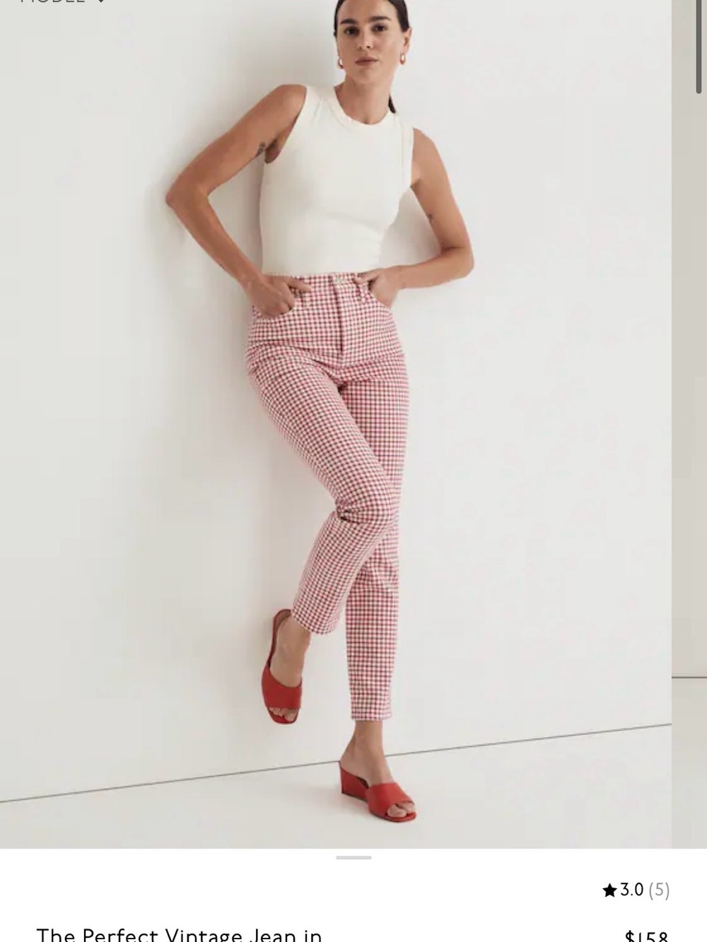 Madewell Red and White Gingham Straight Leg Pants